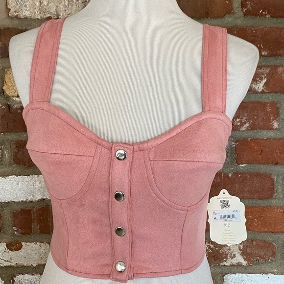 Altar’d State Pink Button Front Crop Corset Top Size small - Picture 2 of 9